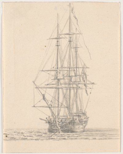 Marinens fartyg med hoprullade segel av C.A. Lorentzen