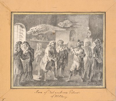 Scen från Ludvig Holberg "Det arabiska pulvret" av C.A. Lorentzen