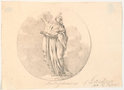 Symbol för religionen. En stående kvinna med en bok av C.A. Lorentzen