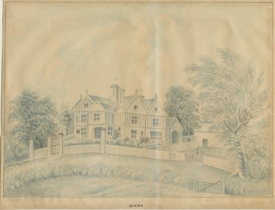 Eccleshall - Biana Hall: blå tvättteckning, och [mitten av 1800-talet] av C.B Ash