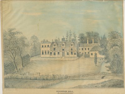 Seighford Hall: färgad tvättteckning och [mitten av 1800-talet] av C.B Ash