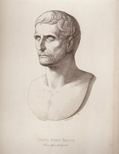 Porträtt av Lucius Junius Brutus, graverad av B. Barloccini, 1849 av C.C Perkins
