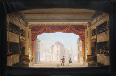 Interiören i Det kkl. teater under uppsättningen av Jacob v. Thyboe av C.F. Christensen