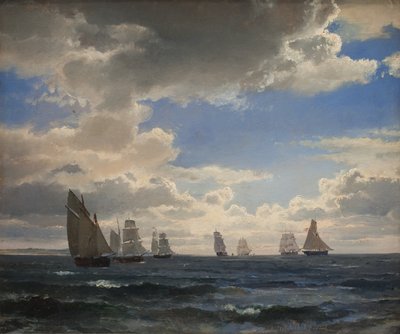 Segelfartyg i Öresund söder om Kronborg av C.F. Sørensen