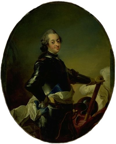 Porträtt av Frederik V i rustning av C.G. Pilo