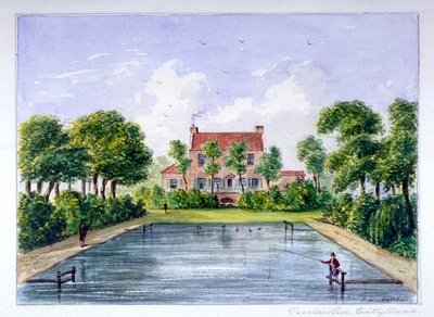 Människor som fiskar i Peerless Pool, City Road, Finsbury, London, c1800. av CH Matthews