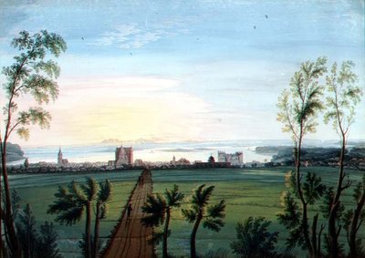En utsikt över Schwerin, morgon (akvarell) av C.H. Nipperdey