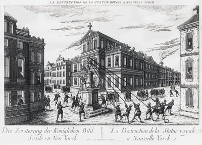 Amerikanska separatister drar ner monumentet till kung George av England till New York av J.B. and Brown J. Rowbotham