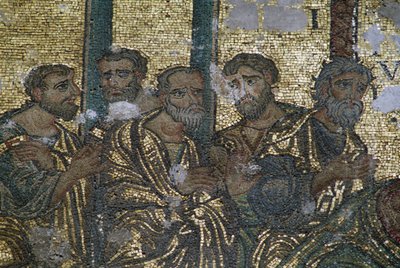 Skildring av apostlarna, detalj från Tvivlet av St Thomas-mosaiken, Födelsekyrkan (Unescos världsarvslista, 2012), Betlehem, Palestina av J.B. and Brown J. Rowbotham