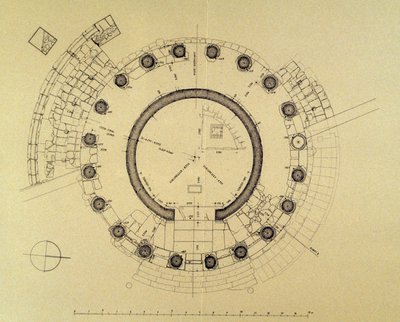 Planritning av Temple of Vesta eller Hercules Victor, av den tyske arkeologen Friedrich Rakob (1931-2007) (foto) av J.B. and Brown J. Rowbotham
