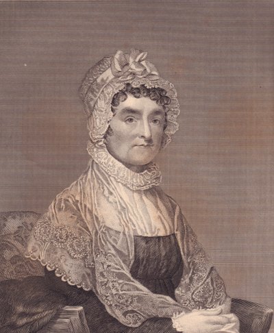 Porträtt av Abigail Adams (1744-1818), hustru till USA:s president John Adams, gravyr av G Stuart och F E Jones av J.B. and Brown J. Rowbotham