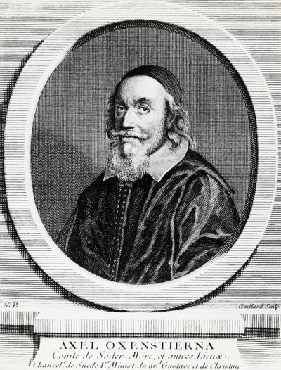 Porträtt av Axel Oxenstierna Gustafsson (1583-1654), rikskansler i Sverige, gravyr av J.B. and Brown J. Rowbotham