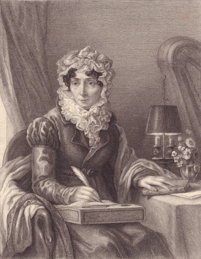 Porträtt av den franska författaren Stephanie-Felicite Ducrest de Saint Aubin, Madame de Genlis (1746-1830), gravyr av J.B. and Brown J. Rowbotham