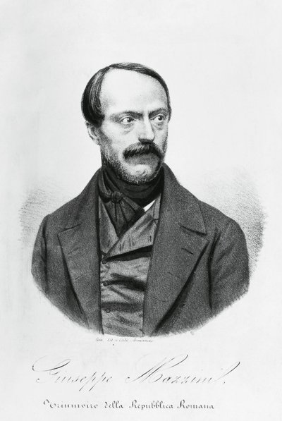 Porträtt av Giuseppe Mazzini (1805-1872), italiensk patriot, politiker, filosof och journalist, gravyr av J.B. and Brown J. Rowbotham