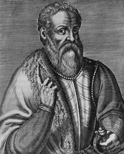 Porträtt av Hernan Cortes (1485-1547), spansk Conquistador, gravyr av J.B. and Brown J. Rowbotham