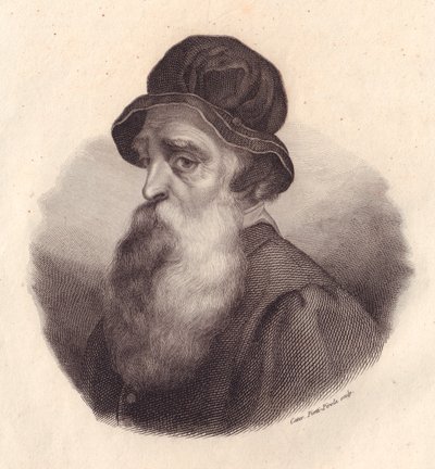Porträtt av den italienske skulptören och guldsmeden Benvenuto Cellini (1500-1571), kopparstick av Caterina Piotti-Pirola från målning av Giorgio Vasari av J.B. and Brown J. Rowbotham