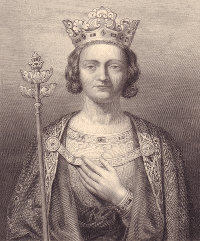 Porträtt av kung Filip V av Frankrike, Lång (1293-1322), gravyr, 9x7 cm, från Galerie Historique de Versailles, Histoire de France, Charles Gavard Publisher, Paris, cirka 1840 av J.B. and Brown J. Rowbotham
