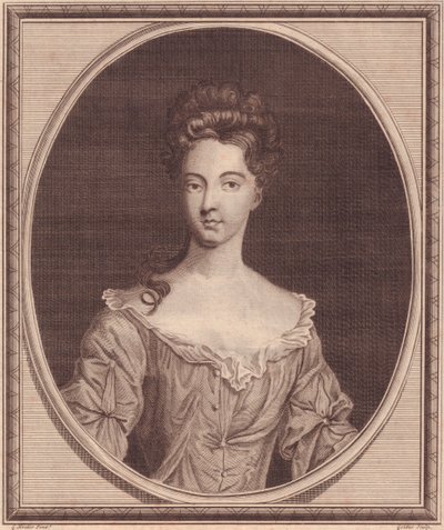 Porträtt av Margaret Cecil, grevinna av Ranelagh (1672 eller 1673-1728), kopparstick av John Goldar (1729-1795) från målning av G Kneller av J.B. and Brown J. Rowbotham