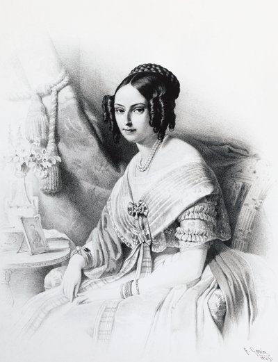 Porträtt av Maria Adelaide av Habsburg-Lorraine (1822-1855), fru till Victor Emmanuel II av Savojen, gravyr av J.B. and Brown J. Rowbotham