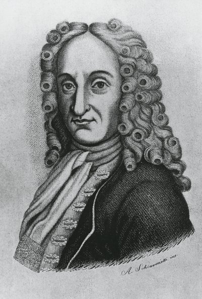 Porträtt av Pietro Antonio Michelotti (1673-1740), italiensk läkare och iatromatematiker, gravyr av Schiavonetti av J.B. and Brown J. Rowbotham