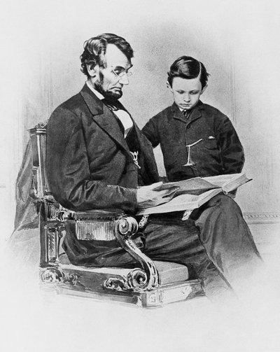 USA:s president Abraham Lincoln (1809-1865) med sin son Thomas 