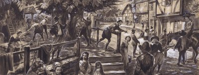 En församlingsscen från 1600-talet (gouache på papper) av C.L. Doughty