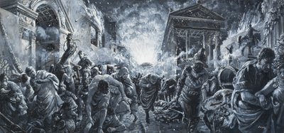 En stads förstörelse (gouache på papper) av C.L. Doughty