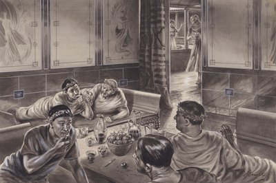 Angloromaner äter i triclinium (gouache på papper) av C.L. Doughty