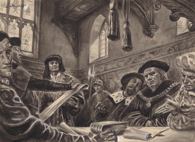 Stjärnkammarens domstol (gouache på papper) av C.L. Doughty