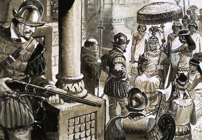 Francisco Pizarro, den hänsynslöse erövraren av Inkariket, träffar kung Atahualpa av C.L. Doughty