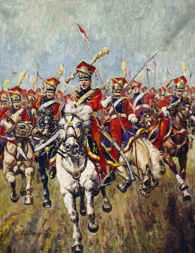 Franskt kavalleri i anfall (olja på duk) av C.L. Doughty