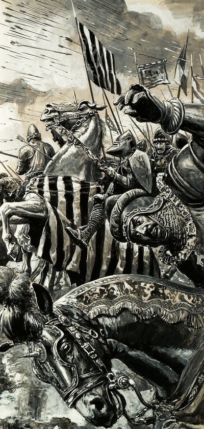 Fransmän under beskjutning vid slaget vid Agincourt av C.L. Doughty