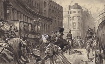 Hästdriven omnibus, London (gouache på papper) av C.L. Doughty