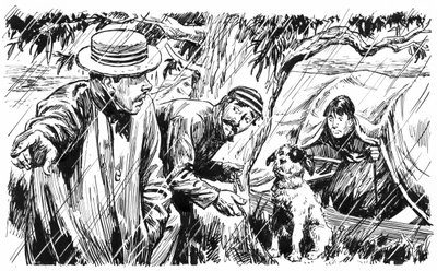 Illustration till Tre män i en båt av Jerome K Jerome (penna och tusch) av C.L. Doughty