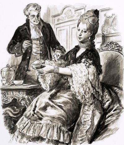 Josiah Wedgwood med drottning Charlotte (gouache på papper) av C.L. Doughty