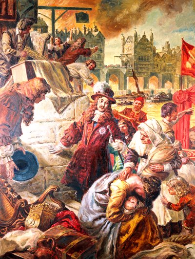 Kung Charles II (1630-1685) den stora branden i London av C.L. Doughty