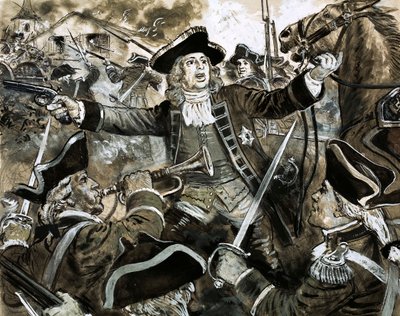 Kung George den andre på slagfältet vid Dettingen (gouache på papper) av C.L. Doughty