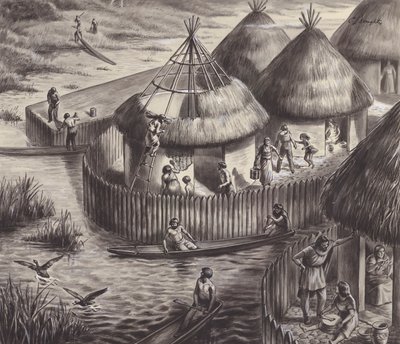 Lake dwellers at Glastonbury (gouache på papper) av C.L. Doughty