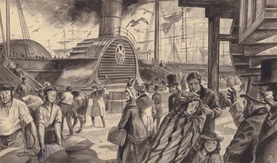 Cunard Companys ångfartyg The Britannia, som började trafikera Amerika varannan vecka 1840 (gouache på papper) av C.L. Doughty