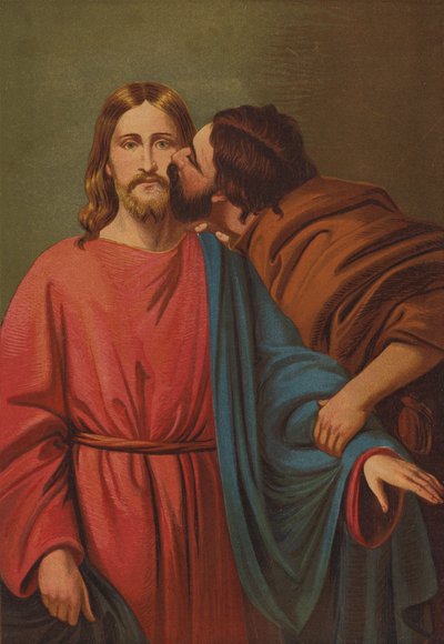 Judas förråder med en kyss (färglitografi) av C.M. Gonne