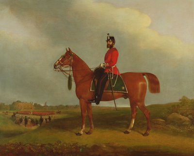 En officer från Bedford Light Infantry Militia monterad på en laddare, 1800-talet av C.P. Langley