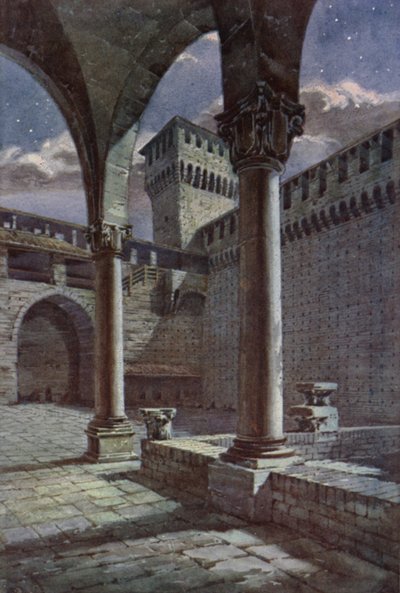 Courtyard, Castel Sforza, Milano (färg litho) av C.T.G. Formili