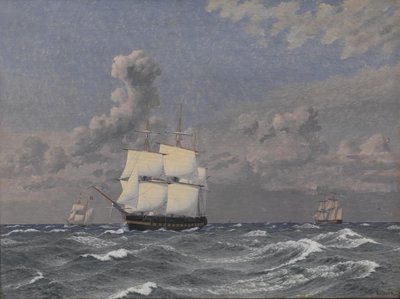 En fregatt och några andra fartyg som kryssar av Christoffer Wilhelm Eckersberg