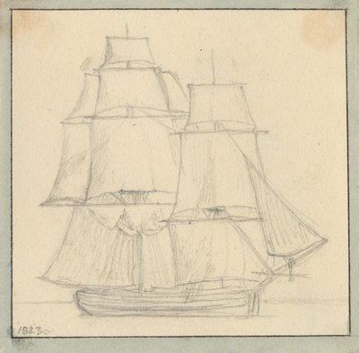 En brigg med försegel på huvudtoppen. av Christoffer Wilhelm Eckersberg