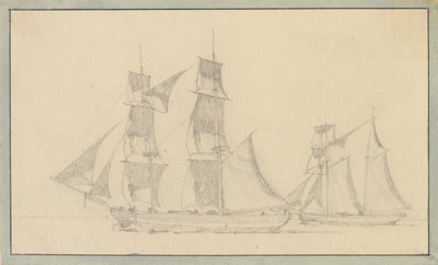 En brigg och en skonare under segel. av Christoffer Wilhelm Eckersberg