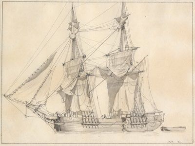 En brigg torkar segel av Christoffer Wilhelm Eckersberg