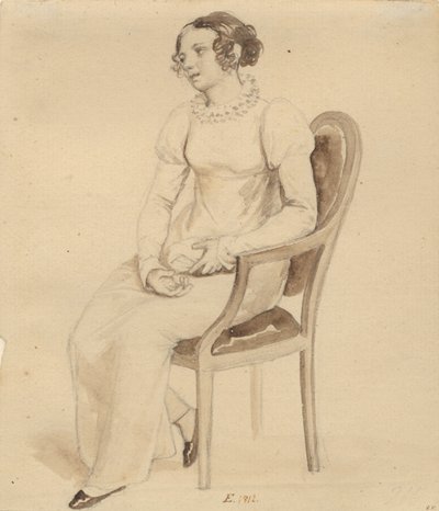 En dam som sitter i en fåtölj, vänd mot fönstret av Christoffer Wilhelm Eckersberg