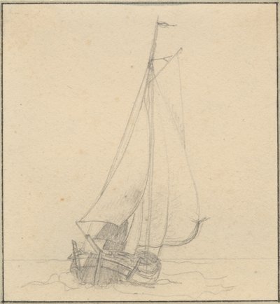 En yacht under segel sett framifrån. av Christoffer Wilhelm Eckersberg