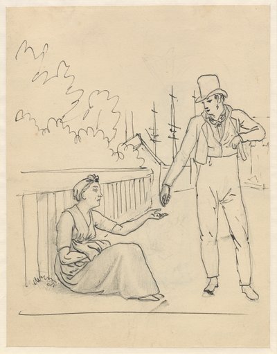 En kvinna får allmosor av Christoffer Wilhelm Eckersberg