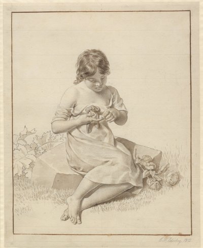 En liten flicka som har stuckit fingret på en rosentagge av Christoffer Wilhelm Eckersberg